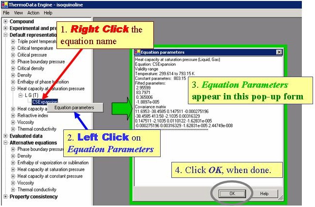 Parameters can be accessed by right clicking on equation names