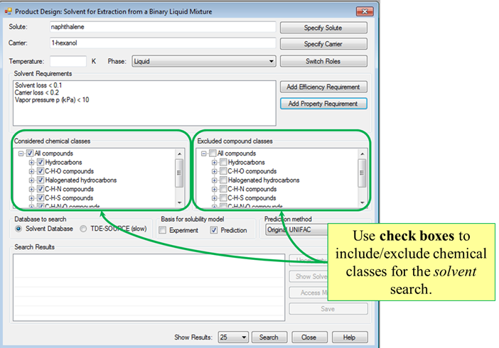 use check boxes in considered and excluded classes fields to whitelist or blacklist classes from the search.