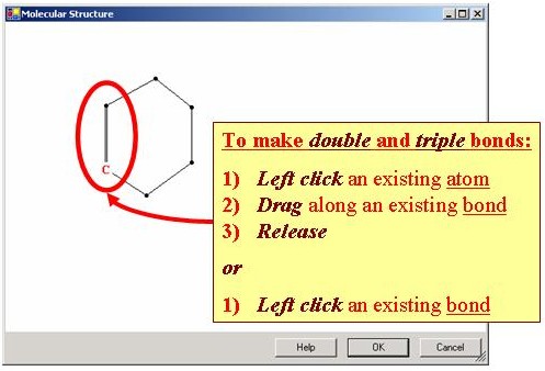 cycle through number of bonds either by left clicking on or left clicking and dragging between atoms of an existing bond