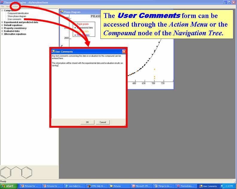 annotated TDE window showing the two locations to access the user comments form.