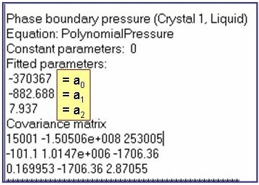 annotated evaluation results showing fitted parameters (top to bottom): a_0, a_1, a_2