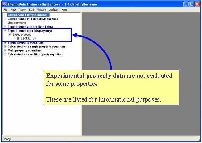 annotated navigation tree showing location of display only experimental data in node Experimental data (display only)