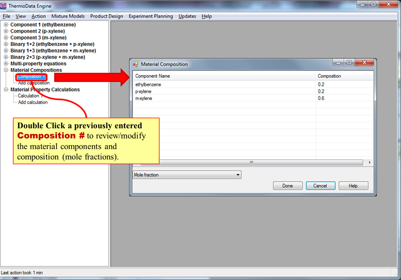 Double clicking a pre-existing composition allows the user to review or modify stream compositions.