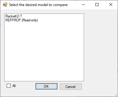 window for selection of model to compare to