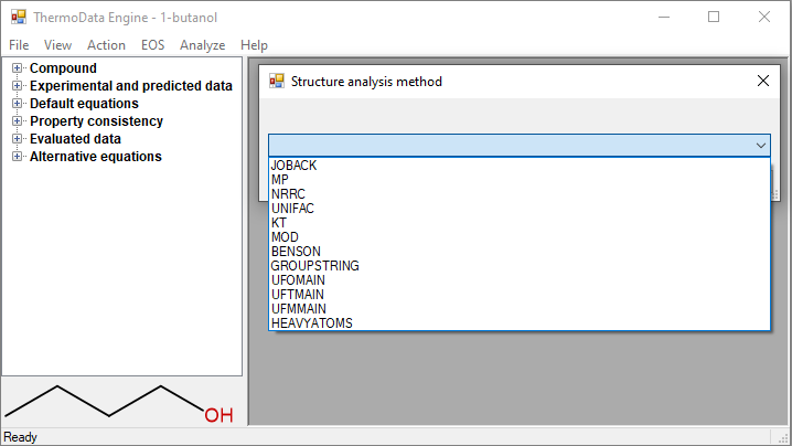 dropdown showing options for structure analysis method window