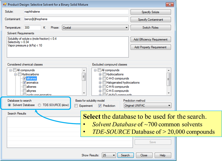 Select Database (Selective Solvent Design)