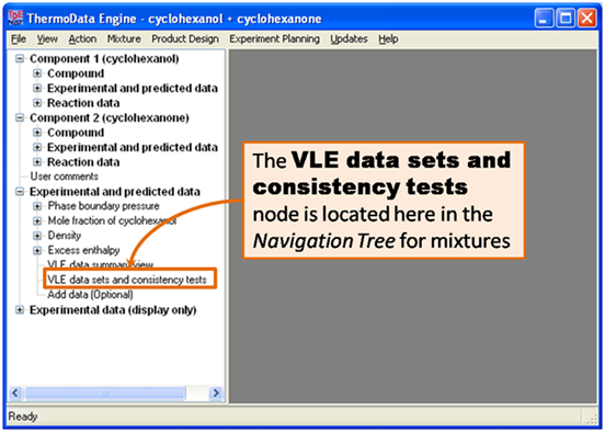 location of vle data sets and consistency tests in navigation tree: Experimental and predicted data\VLE data sets and consistency tests