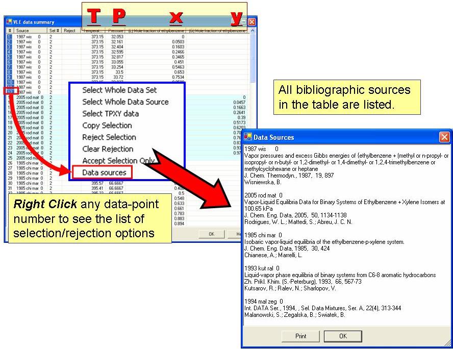Right clicking any data point and choosing Data sources lists all sources present in the table of data.