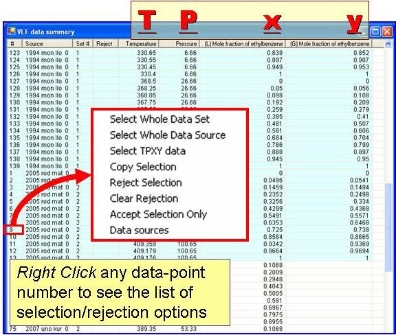 right click a data point number to see list of options