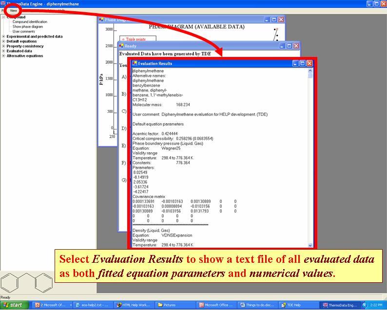 using the View menu - Evaluation Results shows a text file of evaluated data both as fitted paraneters and numerical values.