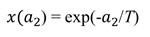 x(a_2) = exp(-a_2 / T)